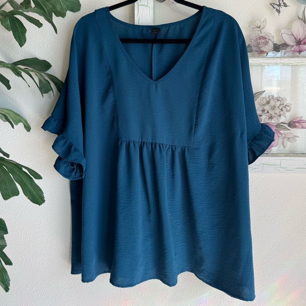 Elegant Teal Ruffle Sleeve Emery Rose Blouse